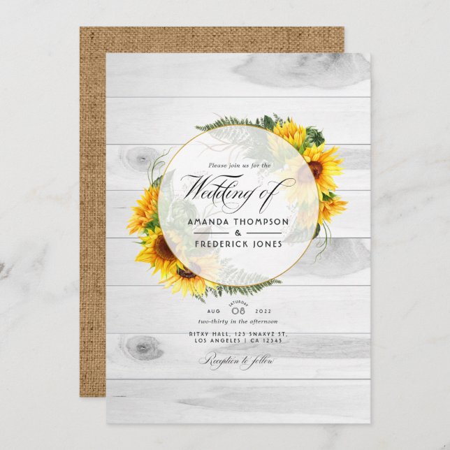 Invitation Tournesol rustique Pays Barne QR Code RSVP Mariage (Devant / Derrière)