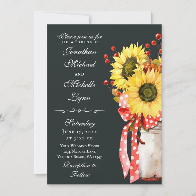 Invitation Tournesol Rustique Pays Chute Tout En Un Mariage (Devant)