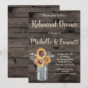 Invitation Tournesol rustique Pays Floral Dîner de répétition