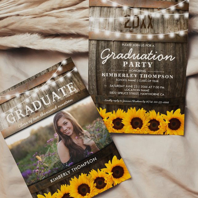 Invitation Tournesol rustique Photo 2025 Graduation Party (Créateur téléchargé)