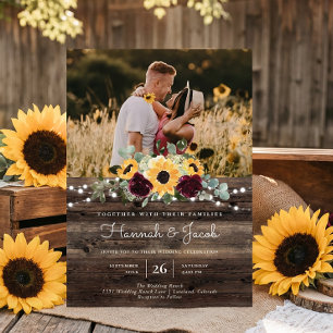 Invitation Tournesol Rustique Photo Grange Bois Mariage