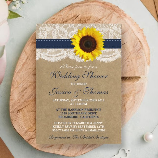 Invitation Tournesol Rustique Sur Kraft & Wedding shower Dent (Créateur téléchargé)