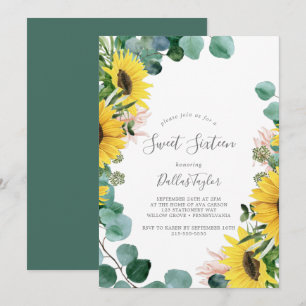 Invitation Tournesol rustique Sweet sixteen Eucalyptus Annive