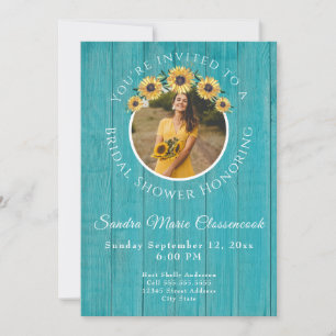 Invitation Tournesol rustique Turquoise Mariage Fête des mari