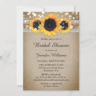 Invitation Tournesol rustique Vintage Fête des mariées floral