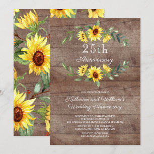 Invitation Tournesol rustique Wreath 25ème anniversaire Parti