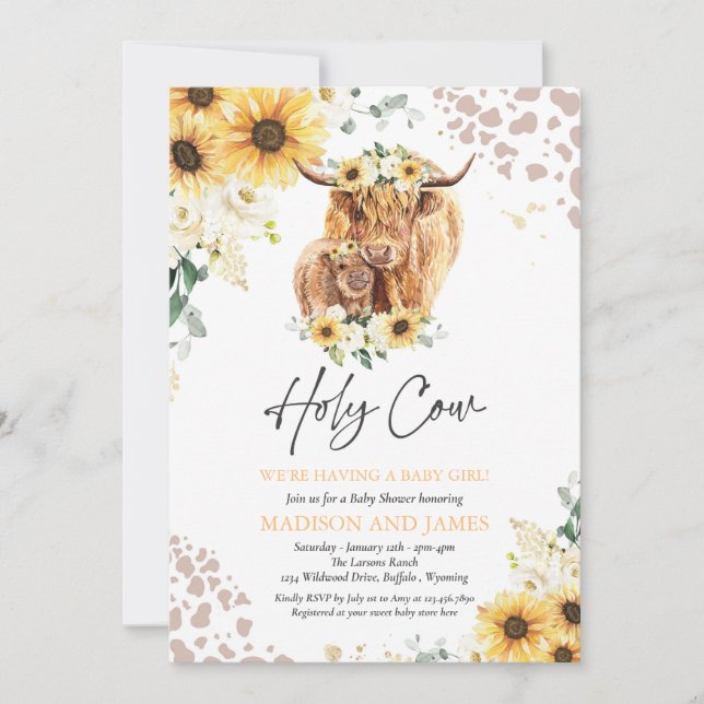 Invitation Tournesol Saint-Vache Baby shower neutre genre (Devant)