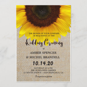 Invitation Tournesol sur Burlap Russe Mariage campagnard Invi