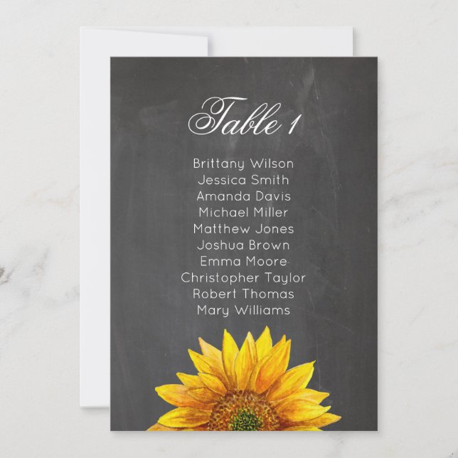 Invitation Tournesol. Tableau des sièges mariages à fleurs en (Devant)