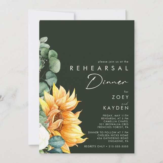 Invitation Tournesol Tournesol Vert foncé Dîner de répétition (Devant)