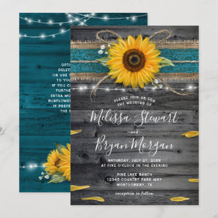 Invitation Tournesol Turquoise Burlap Dentelle Rustique Maria