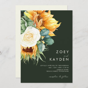 Invitation Tournesol   Vert foncé Tout en un Mariage