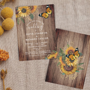 Invitation Tournesol vintage de ferme rustique en bois