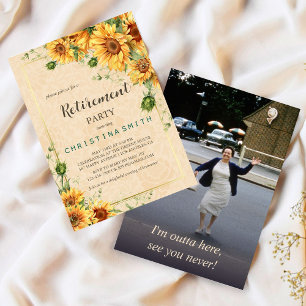 Invitation Tournesol vintage Élégante fête de retraite estiva