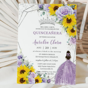 Invitation Tournesol violet Floral Princesse Gown Quinceañera