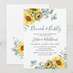 Invitation Tournesols à l'aquarelle Brunch Eucalyptus & Bubbl