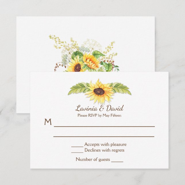 Invitation Tournesols aquarelle rustiques Crâne de Longhorn R (Devant / Derrière)