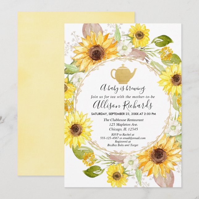 Invitation Tournesols baby shower de thé (Devant / Derrière)