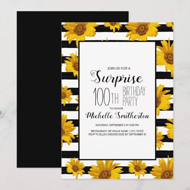 Invitation Tournesols Blancs Noirs 100e anniversaire (Devant / Derrière)