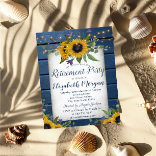 Invitation Tournesols Bois Bleu Marine Retraite