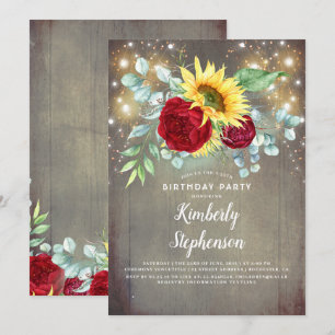 Invitation Tournesols Bourgogne Rouge Rustique Automne Annive