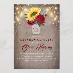 Invitation Tournesols Bourgogne Rouge Rustique Automne Gradua