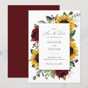 Invitation Tournesols Bourgogne Verdure rustique Sauver la da