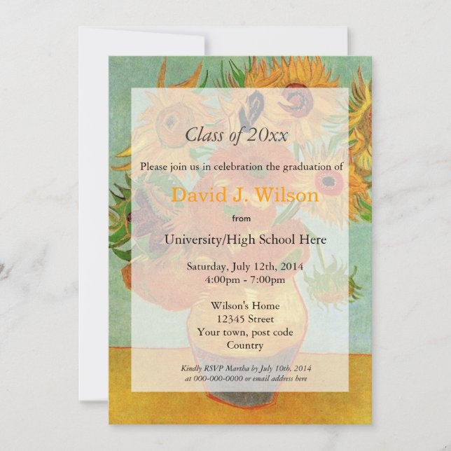 Invitation Tournesols d'art fin vintage graduation (Devant)