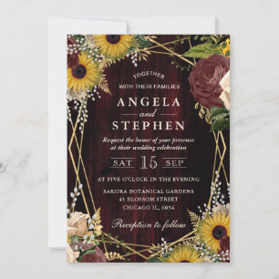 Invitation Tournesols d'automne rustiques Bois et cadre de ma
