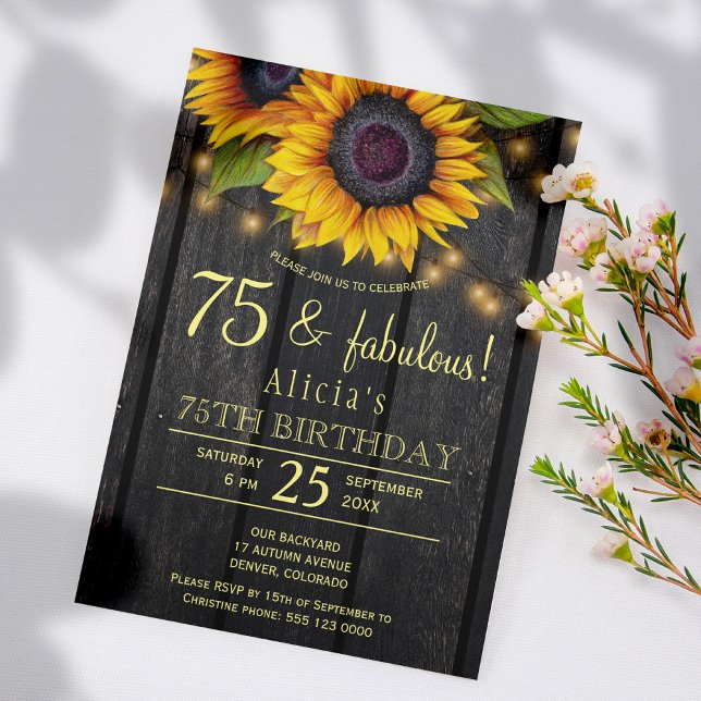 Invitation Tournesols d'or en bois d'écorce 75 ans fabuleux (Créateur téléchargé)