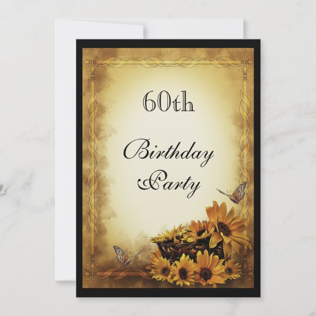 Invitation Tournesols d'or et papillons 60e anniversaire (Devant)