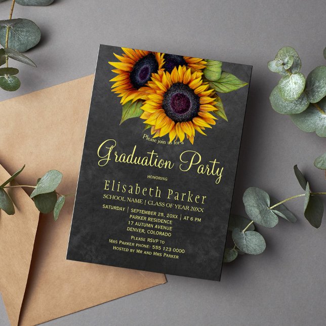Invitation Tournesols d'or fête de graduation rustique chic (Créateur téléchargé)
