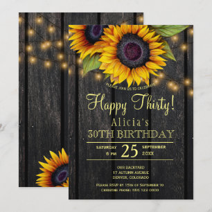 Invitation Tournesols dorés grange de campagne bois trente an