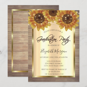 Invitation Tournesols dorés rustiques, Lumières, Diplôme en b
