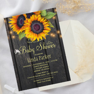 Invitation Tournesols dorés shower de bébé en bois de grange 