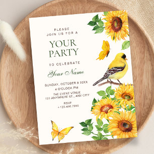 Invitation Tournesols élégants oiseau