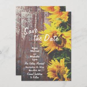 Invitation Tournesols en bois rustique Enregistrer la date Ma