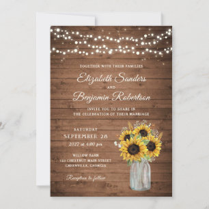 Invitation Tournesols en bois rustique Mason Jar Mariage