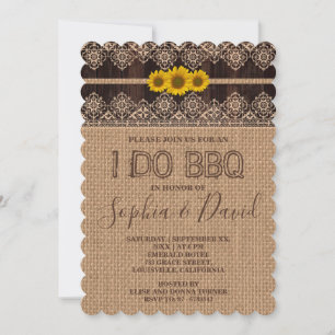 Invitation Tournesols en dentelle vintage Burlap Wood I DO BB