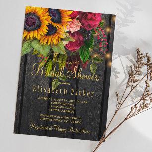 Invitation Tournesols et rose en bois rustique douche de nage