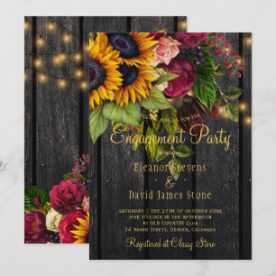 Invitation Tournesols et rose fiançailles de grange rustique