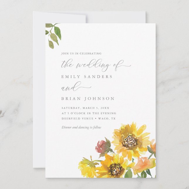 Invitation Tournesols et verdure Elégant Mariage rustique (Devant)