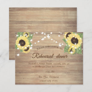 Invitation Tournesols, Guirlandes Lumineuses, Bois  Dîner de 
