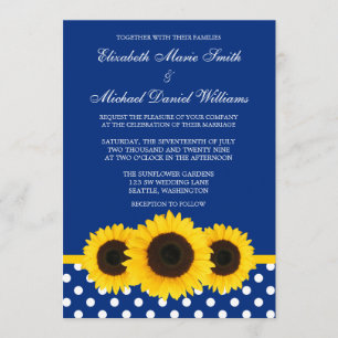 Invitation Tournesols jaunes bleus et mariage blanc de point