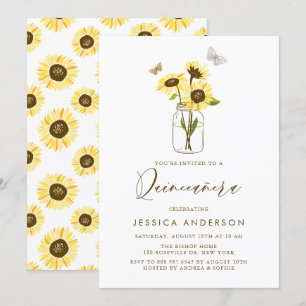Invitation Tournesols jaunes dans un Mason Jar Quinceañera