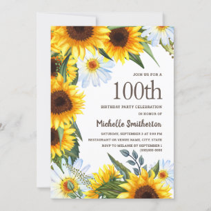 Invitation Tournesols jaunes Marguerites blanches 100e annive