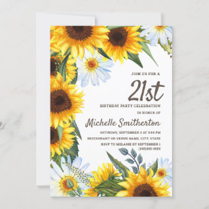 Invitation Tournesols Jaunes Marguerites Blanches 21e Anniver