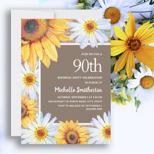 Invitation Tournesols Marguerites blanches Toile de jute 90e