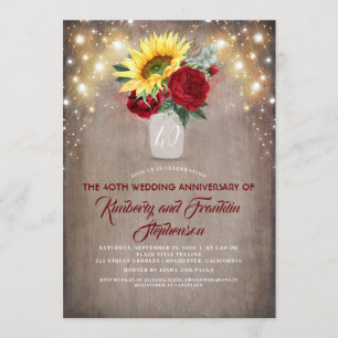 Invitation Tournesols mariage anniversaire rustique bordeaux 