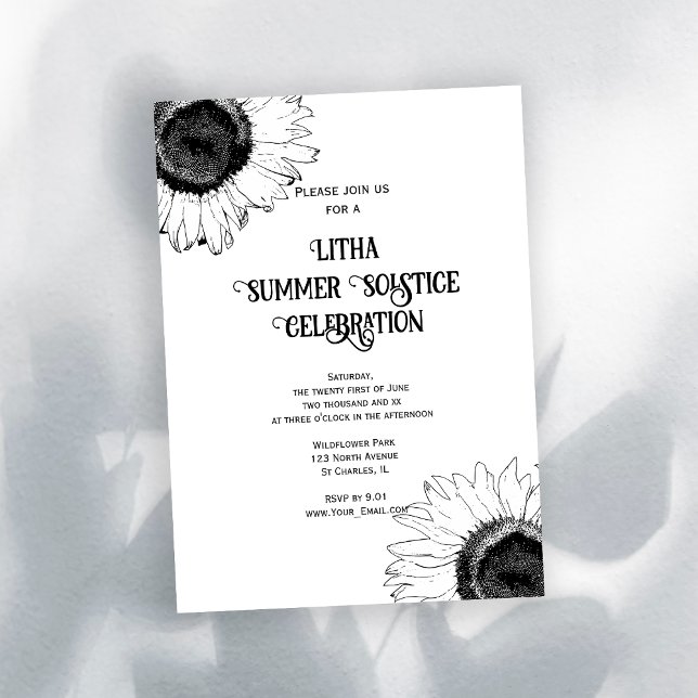 Invitation Tournesols noirs et blancs Litha Fête du solstice  (Créateur téléchargé)